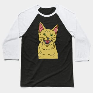 Yellow Smiling Cat Baseball T-Shirt